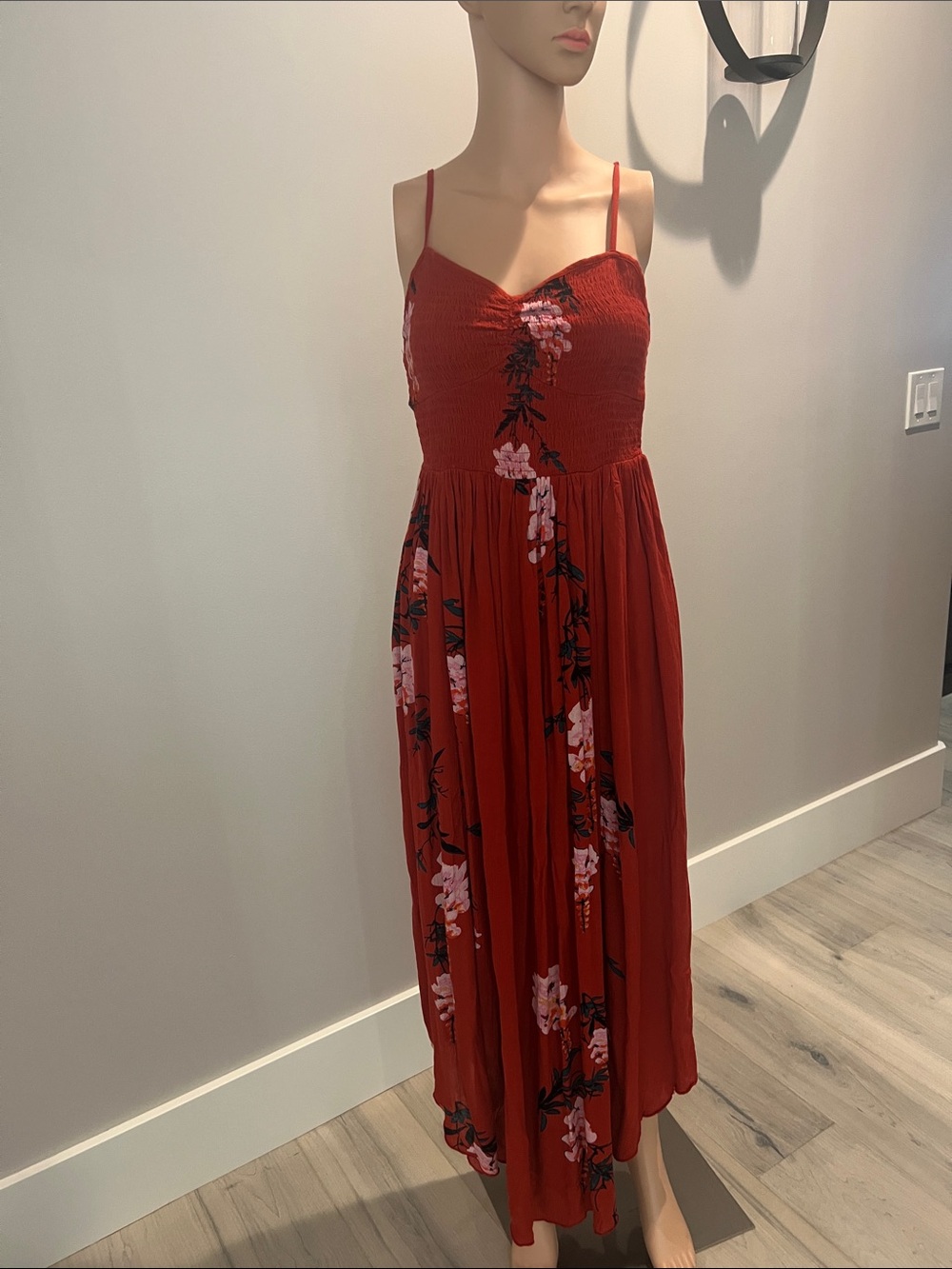 Free People Red Floral Smocked Maxi Dress